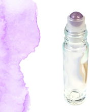 Load image into Gallery viewer, AMETHYST Roller Bottle - 5/10ml - Cap &amp; Info Card Options: Rose Gold Shiny / With Info Card / 10ml